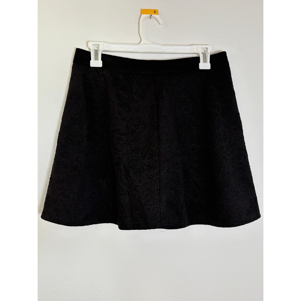 Iris Jeans Black Paisley Jacquard A-Line Mini Skirt Size L